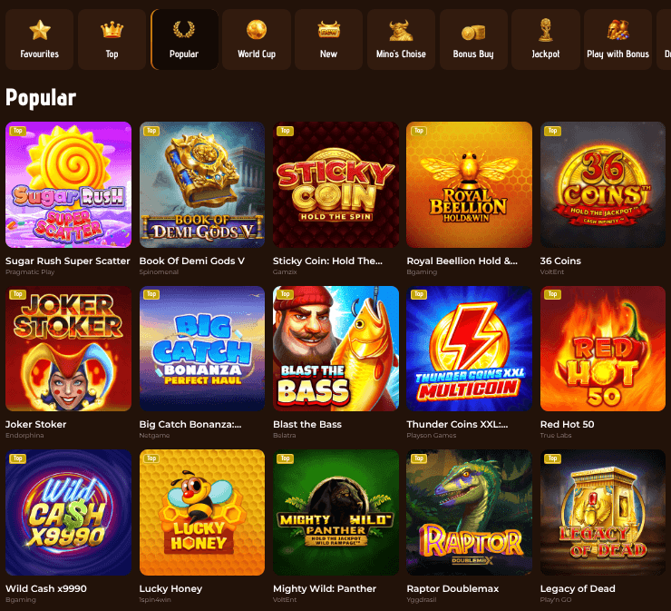 Mino Casino Game Library